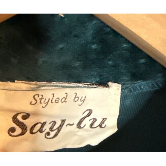 Styled By Say~Lu Vtg Green Velour Robe Long Zip Up Pleat Pintuck Nightgown Med - Picture 4 of 6